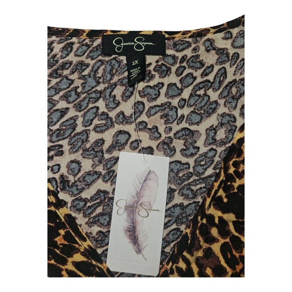 Jessica Simpson NWT Tunic Top 2X Women's Bell Sleeve Rosette Leopard Scarletti - Picture 2 of 8